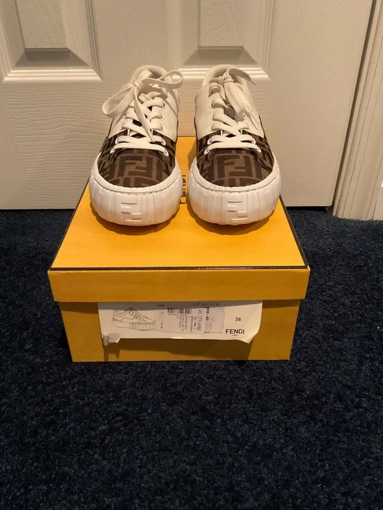 Fendi Tess Force Sneakers in white leather with FF Jacquard fabric - Picture 2 of 6